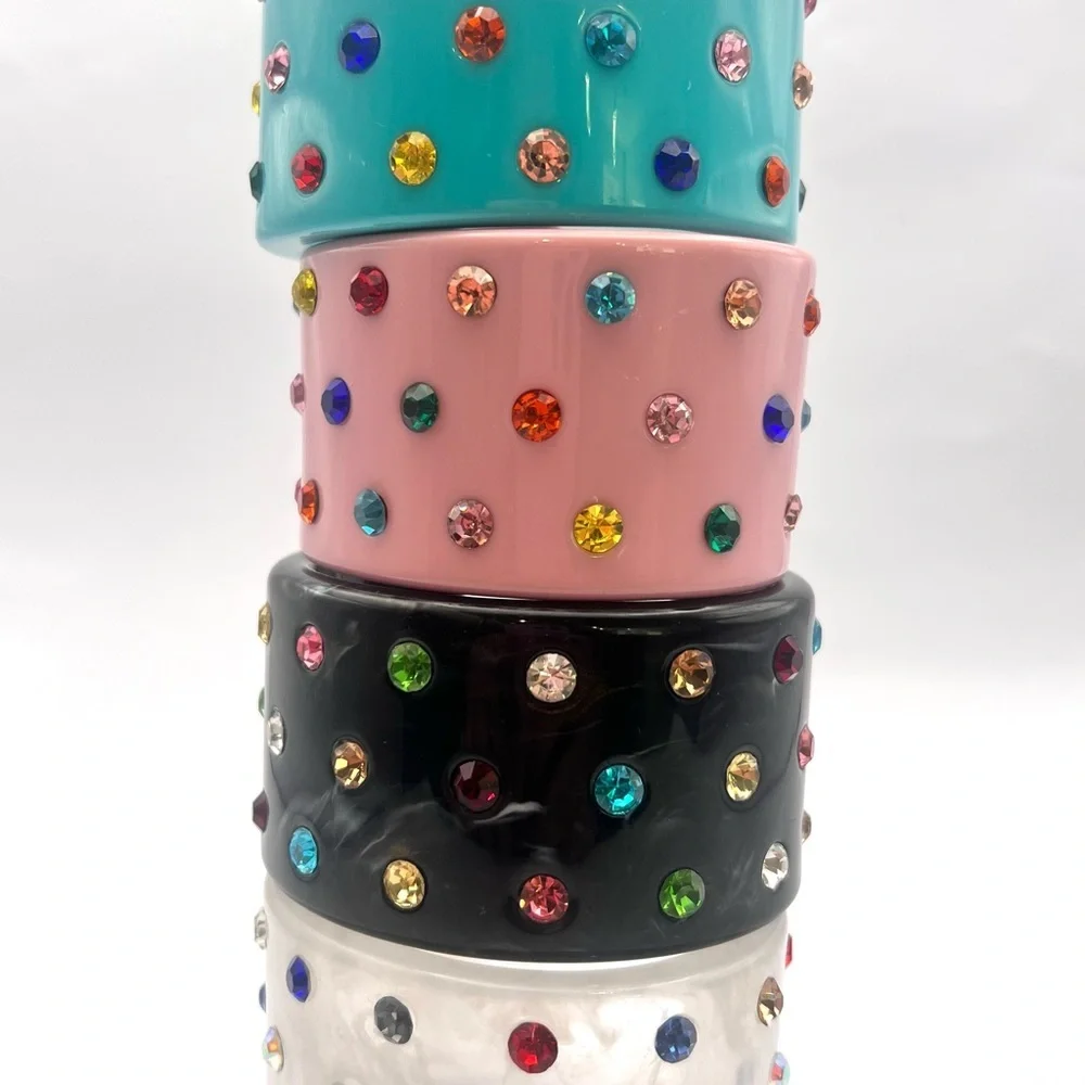 Statement Resin Cuff Bracelet – Multicolor Rhinestone Studded